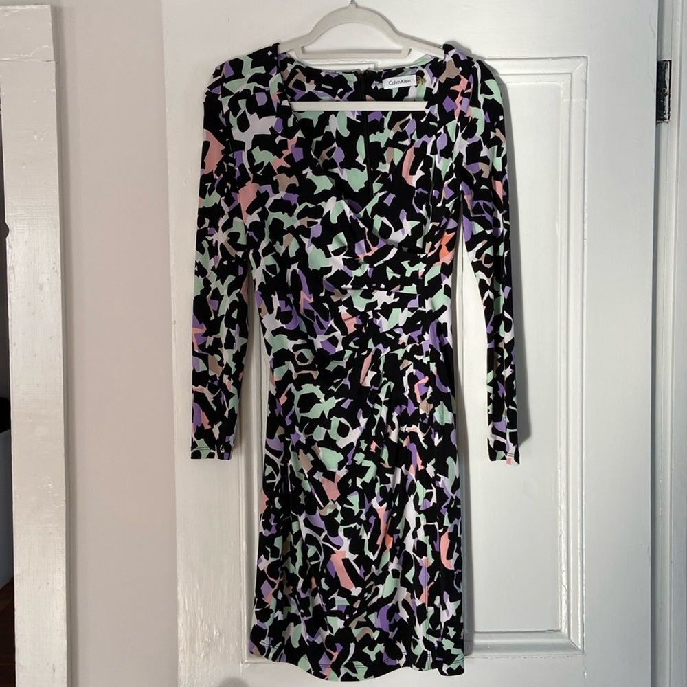 Calvin Klein Geometric Pattern Faux Wrap Dress
